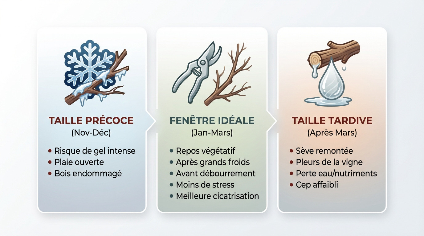 Vigneron effectuant la taille de la vigne en hiver pendant la dormance