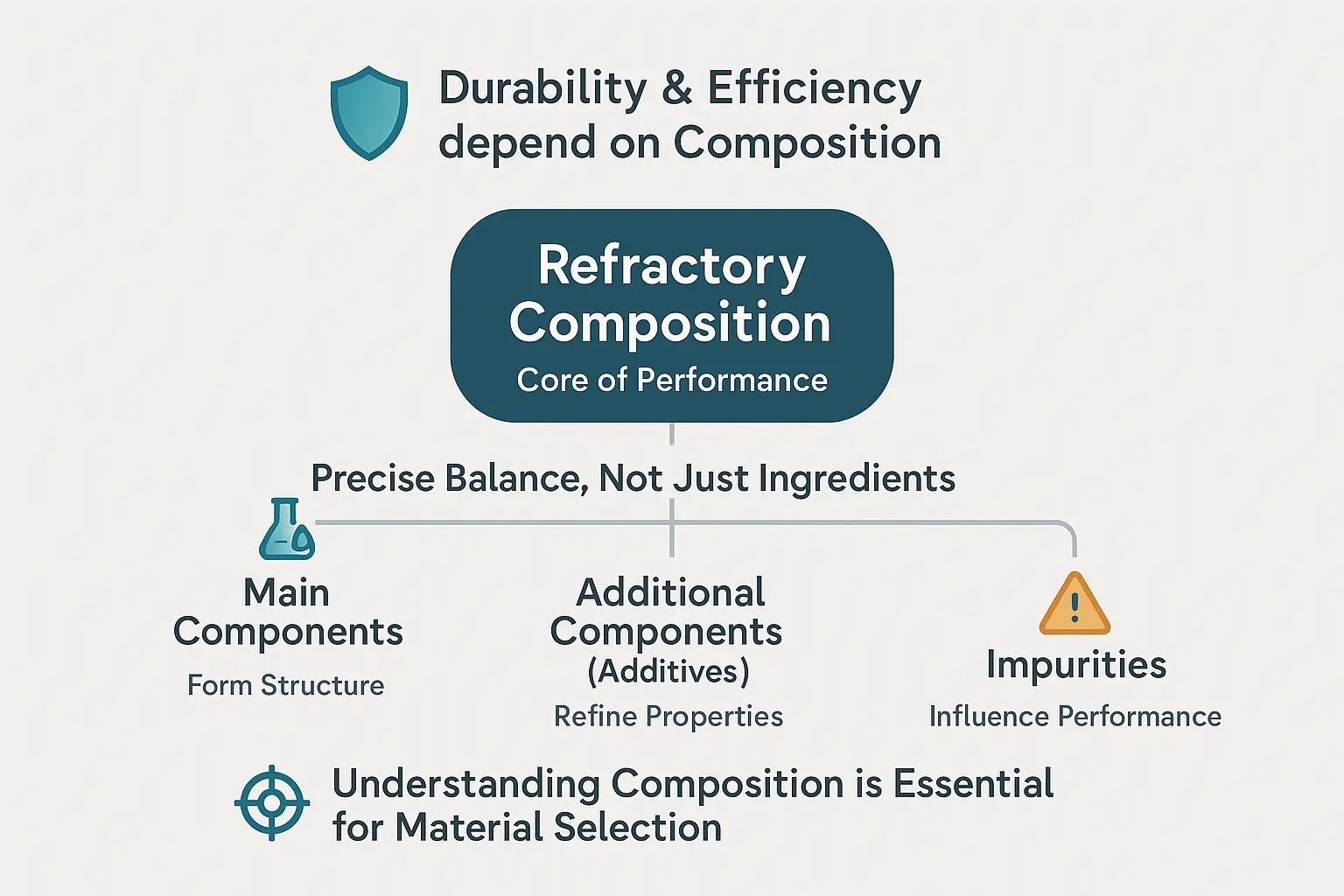 Refractory materials composition diagram showing chemical components and classifications