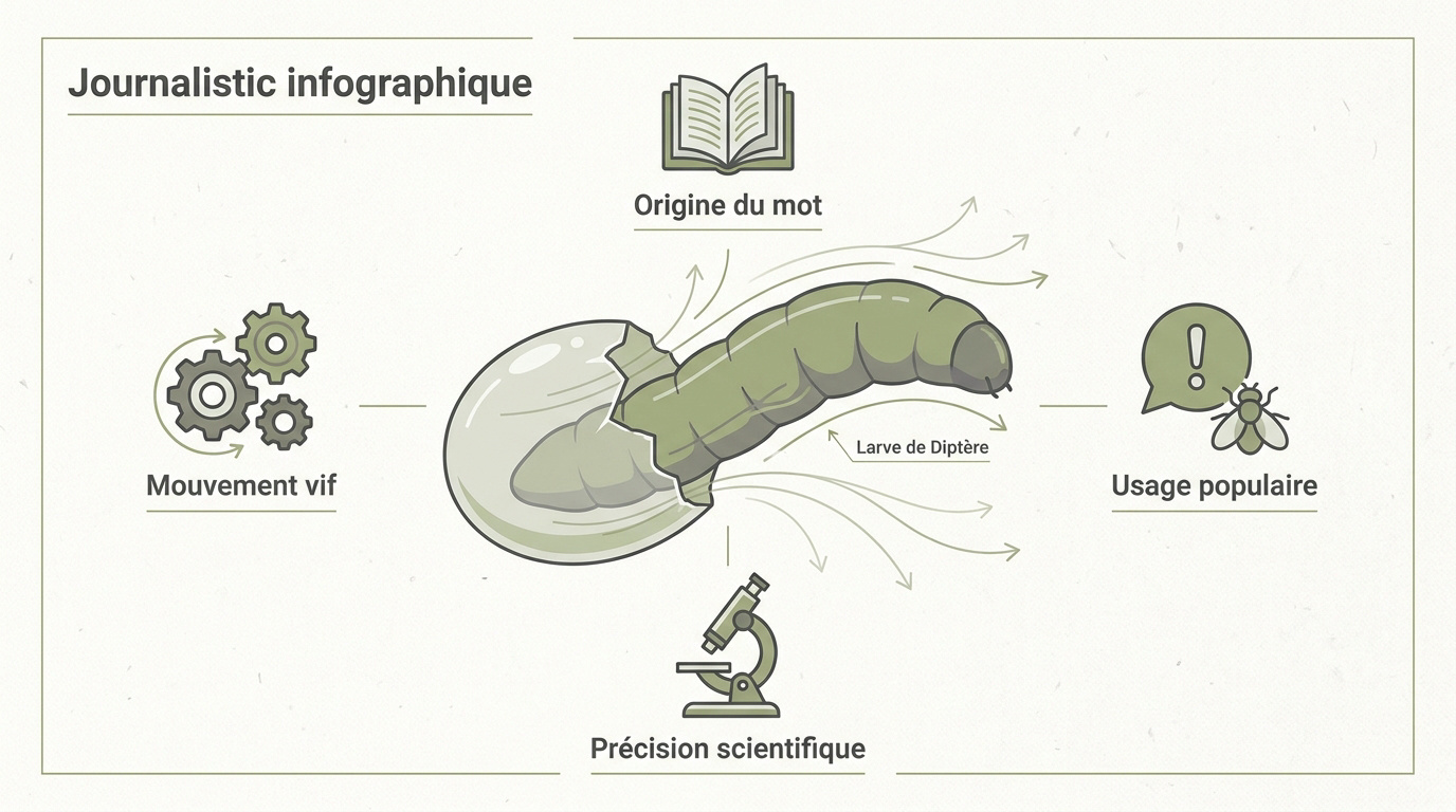 gros plan scientifique d'un asticot blanc illustrant le stade larvaire de la mouche