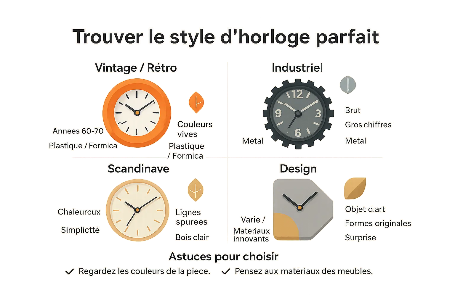 Guide des styles d'horloges vintage, industriel, scandinave et design