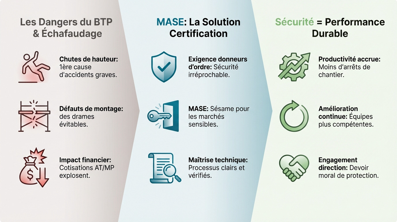 Certification MASE pour la sécurité des échafaudages et la prévention des chutes dans le BTP