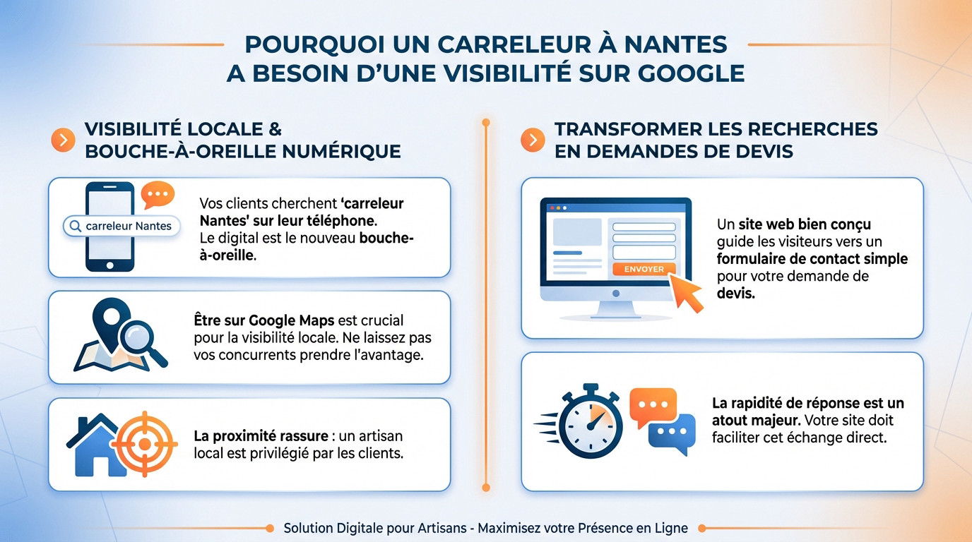 Artisan carreleur à Nantes consultant ses demandes de devis sur un site internet visible sur Google