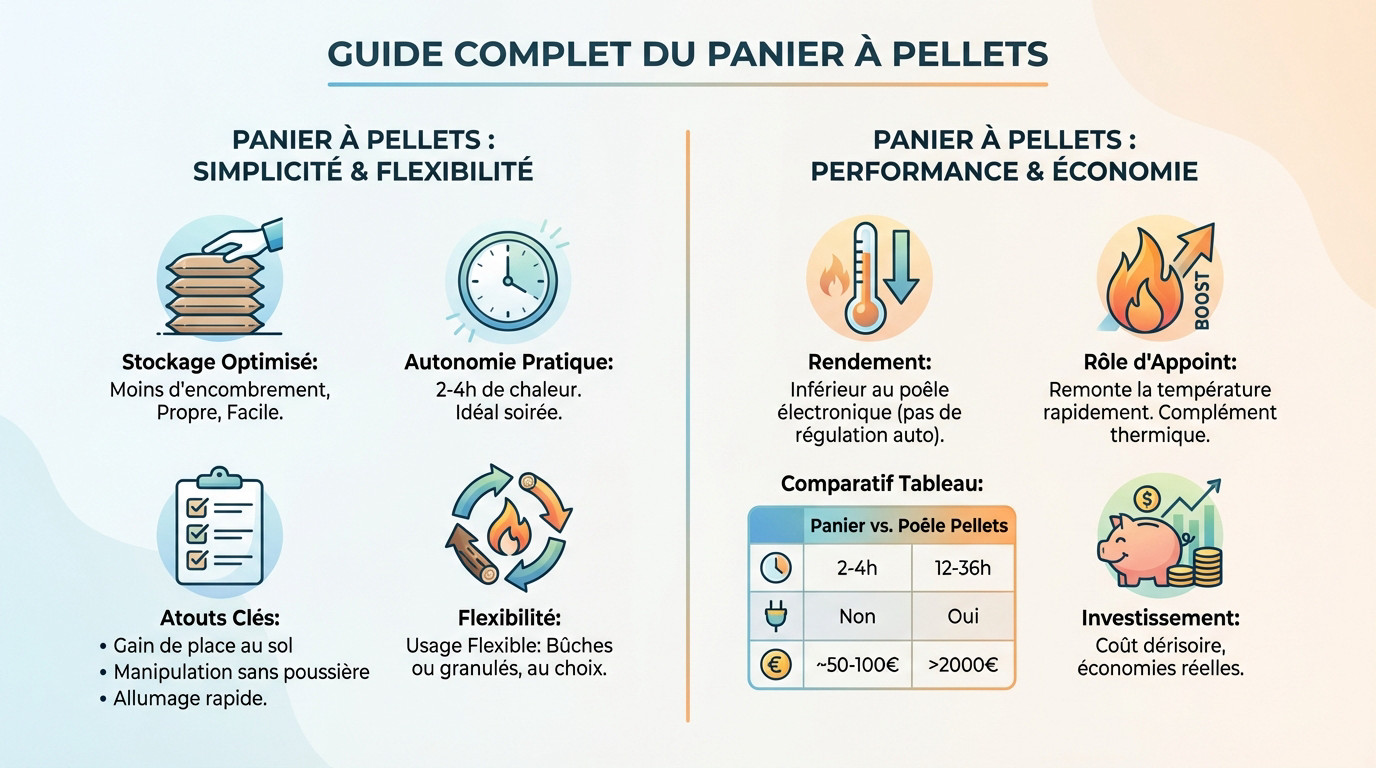 Panier à pellets en acier pour insert de cheminée permettant un chauffage propre