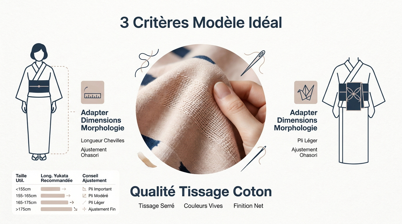 Guide visuel pour choisir un yukata femme en coton de qualité selon sa morphologie