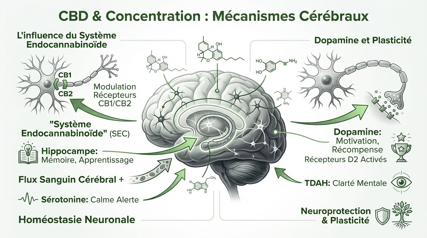 Impact du CBD sur les fonctions cognitives et le flux sanguin cérébral pour la concentration