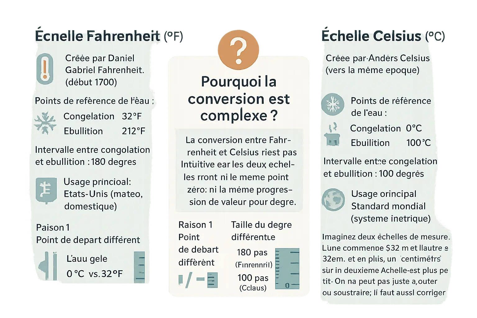 Comparaison visuelle entre les échelles Fahrenheit et Celsius