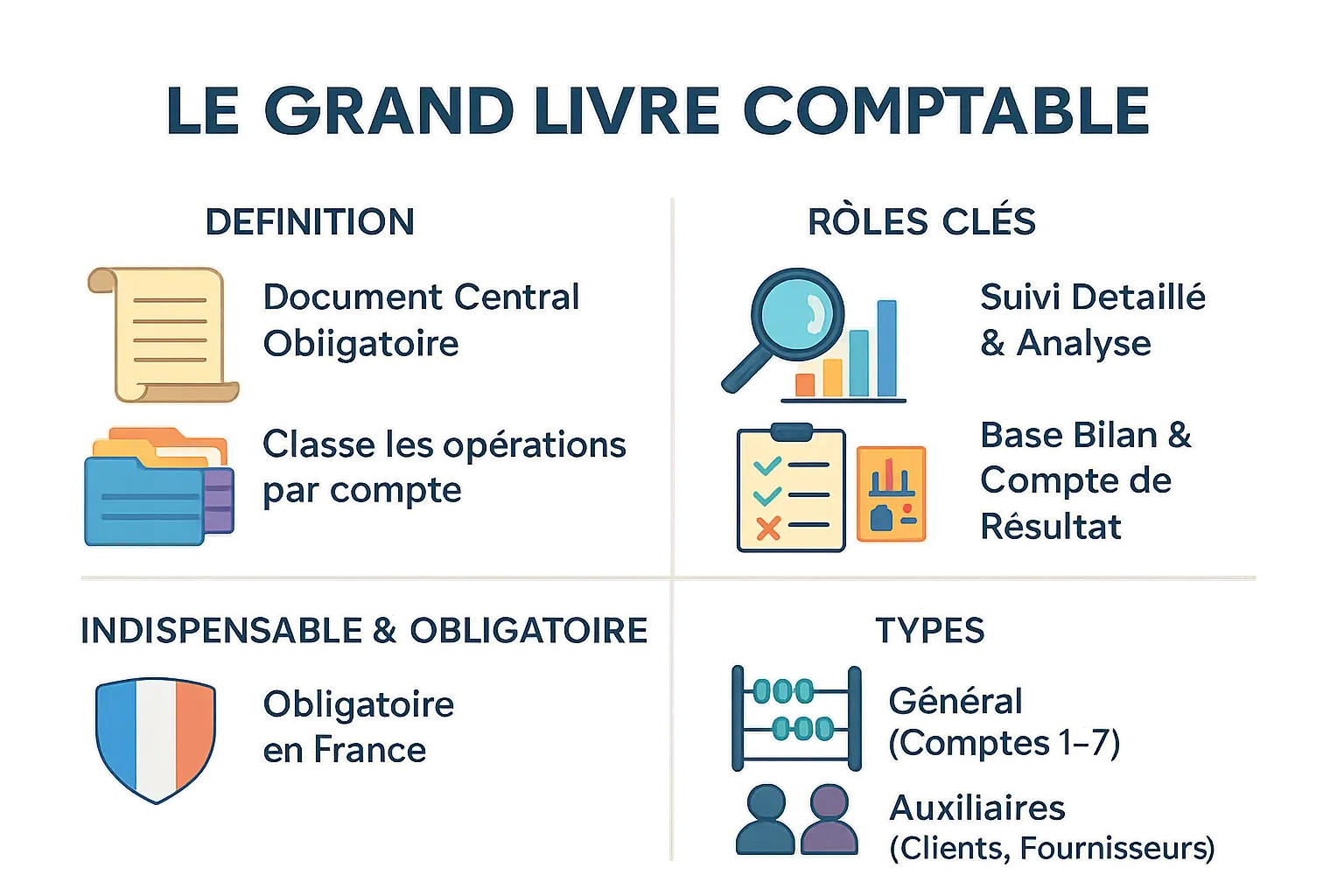 Exemple d'organisation du grand livre comptable par compte