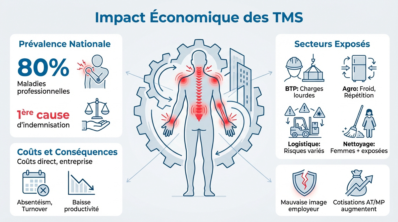 Graphique illustrant l'impact &eacute;conomique des troubles musculosquelettiques en entreprise