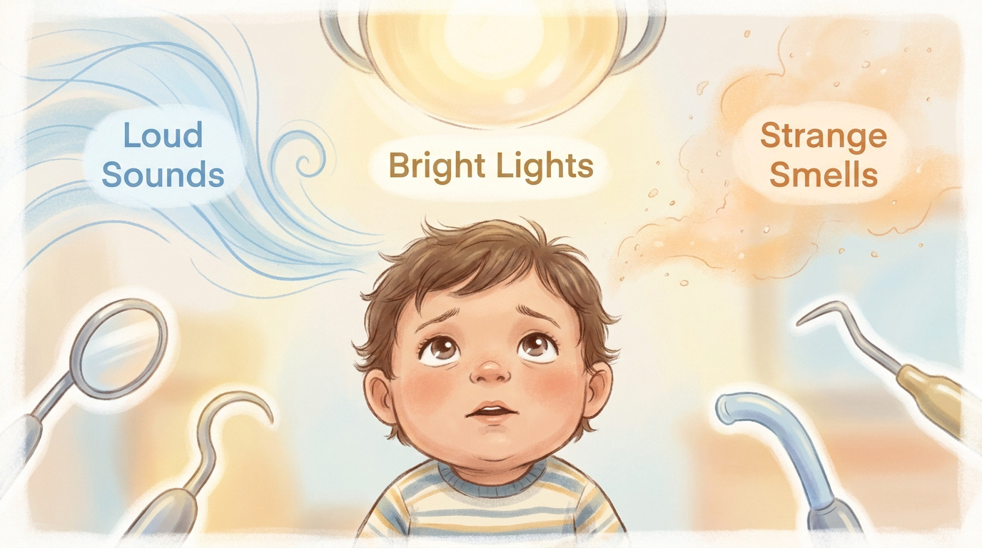 Milo's Big Dentist Adventure 1 Toddler at the dentist experiencing sensory triggers.