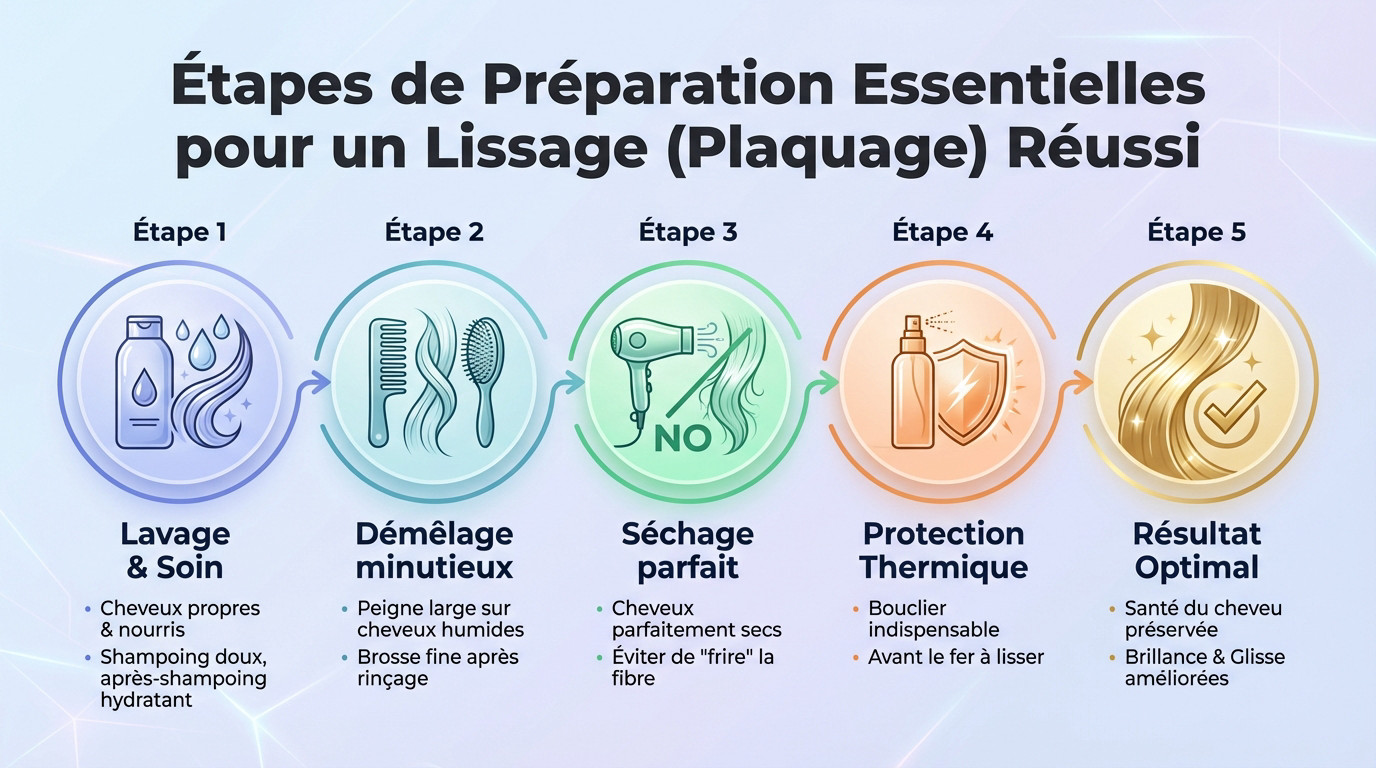 Étapes de préparation essentielles pour un lissage réussi : lavage, soin et séchage