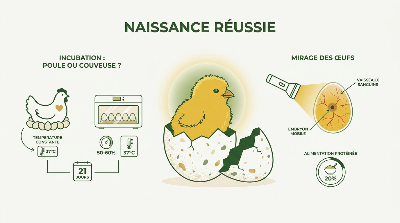 Étapes clés de la naissance d'un poussin en couveuse