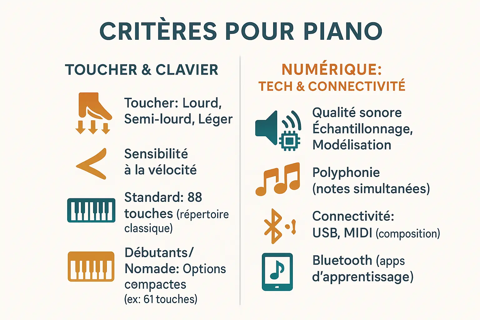 Comparatif des touches de piano