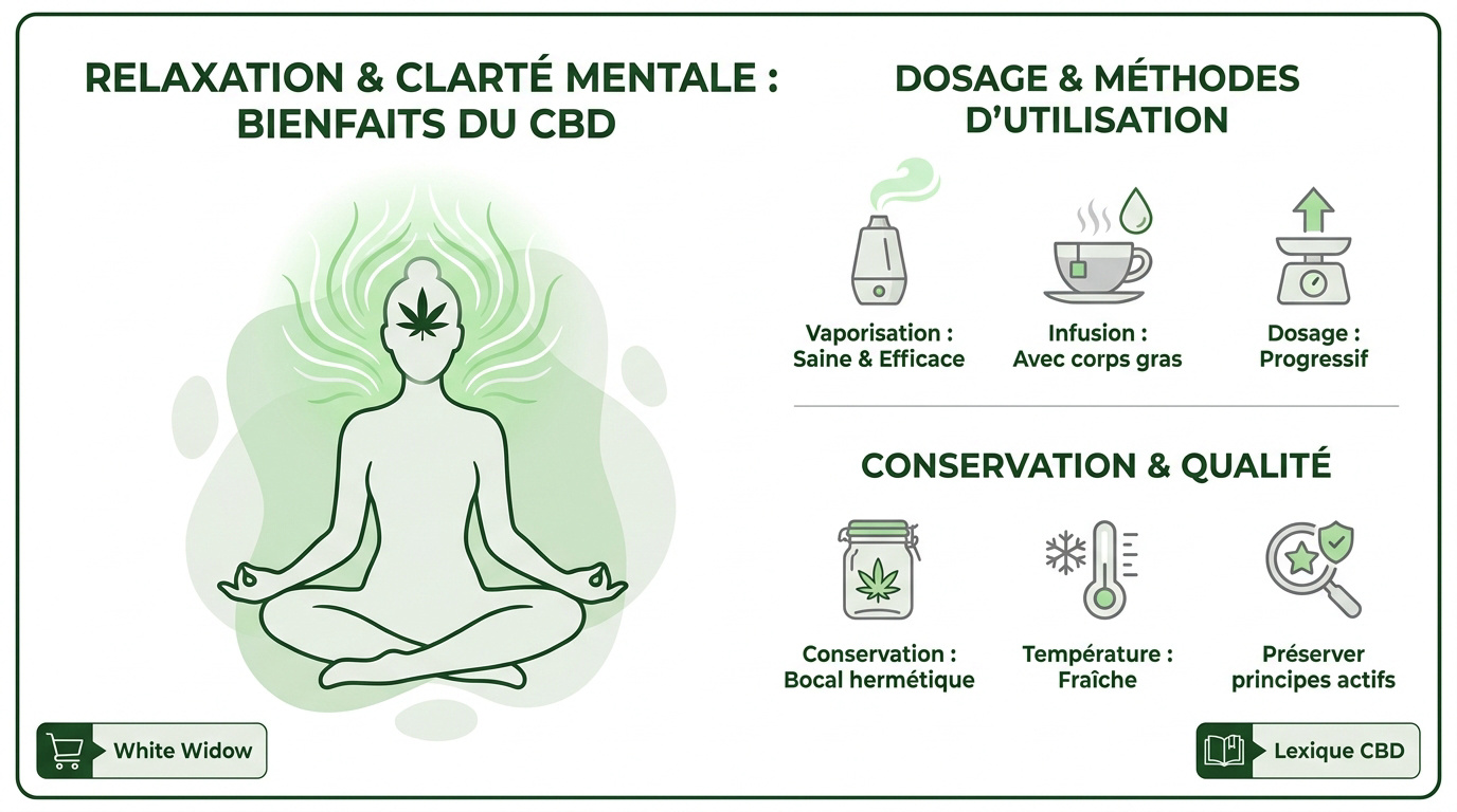 Fleurs de White Widow CBD favorisant la relaxation et la clarté mentale