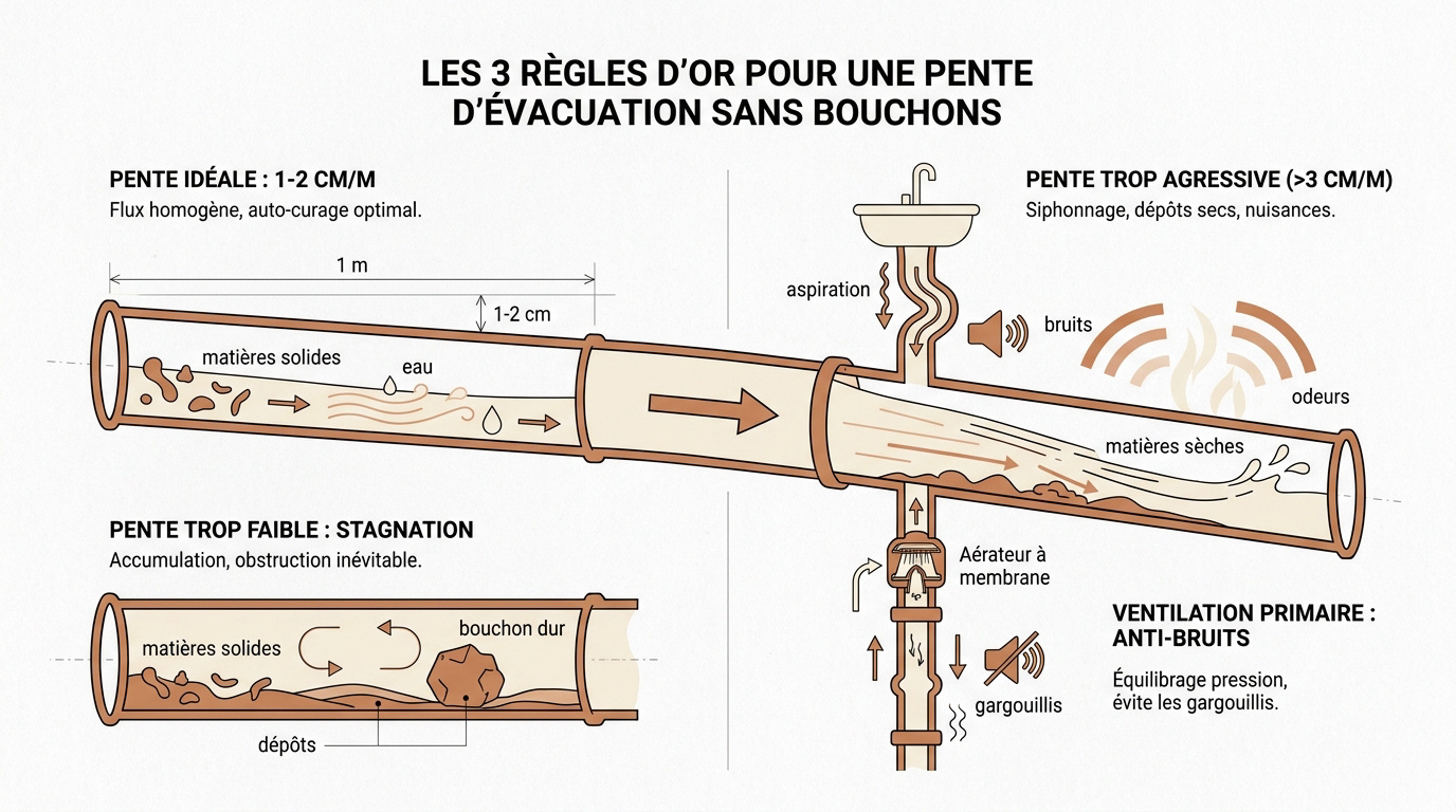 Installation d'une tuyauterie d'évacuation WC avec la bonne pente