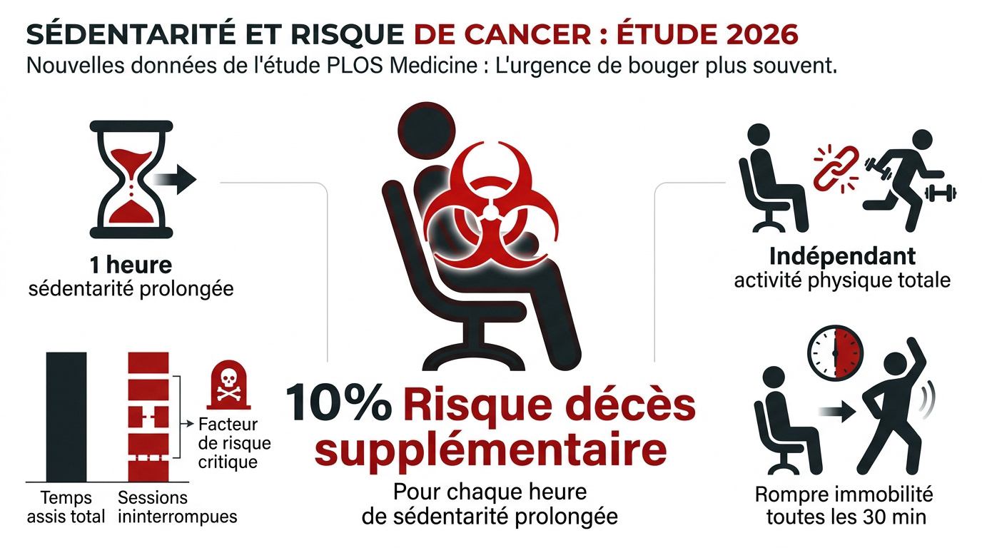 Graphique montrant l'augmentation du risque de décès liée à la sédentarité prolongée