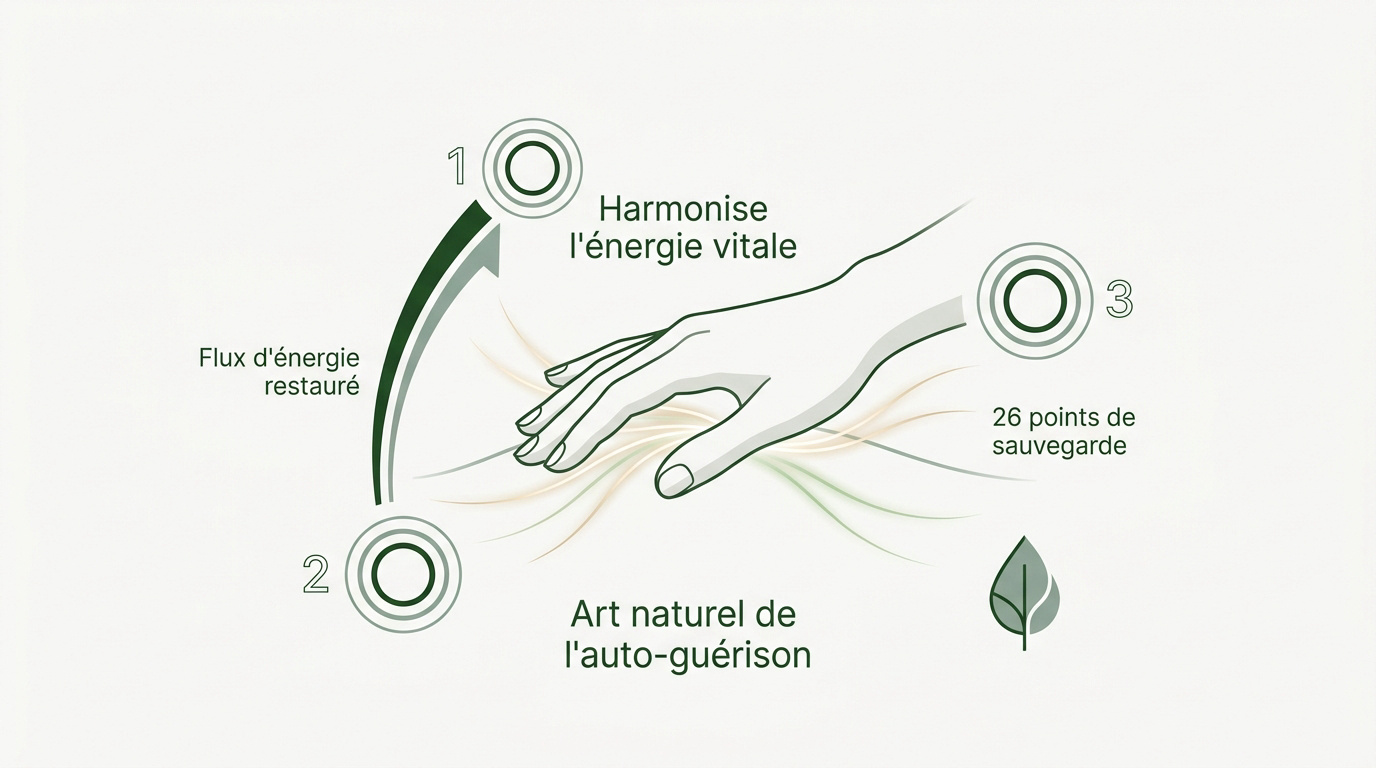 Illustration des mains pratiquant l'harmonisation énergétique par le Jin Shin Jyutsu