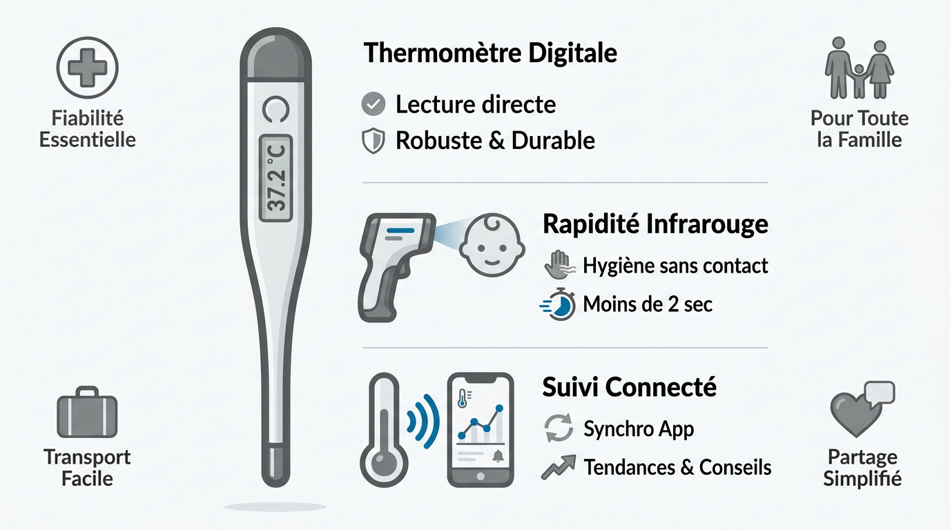 Thermometre connecté : comment bien choisir Comparaison des technologies de thermomètres digitaux, infrarouges et connectés