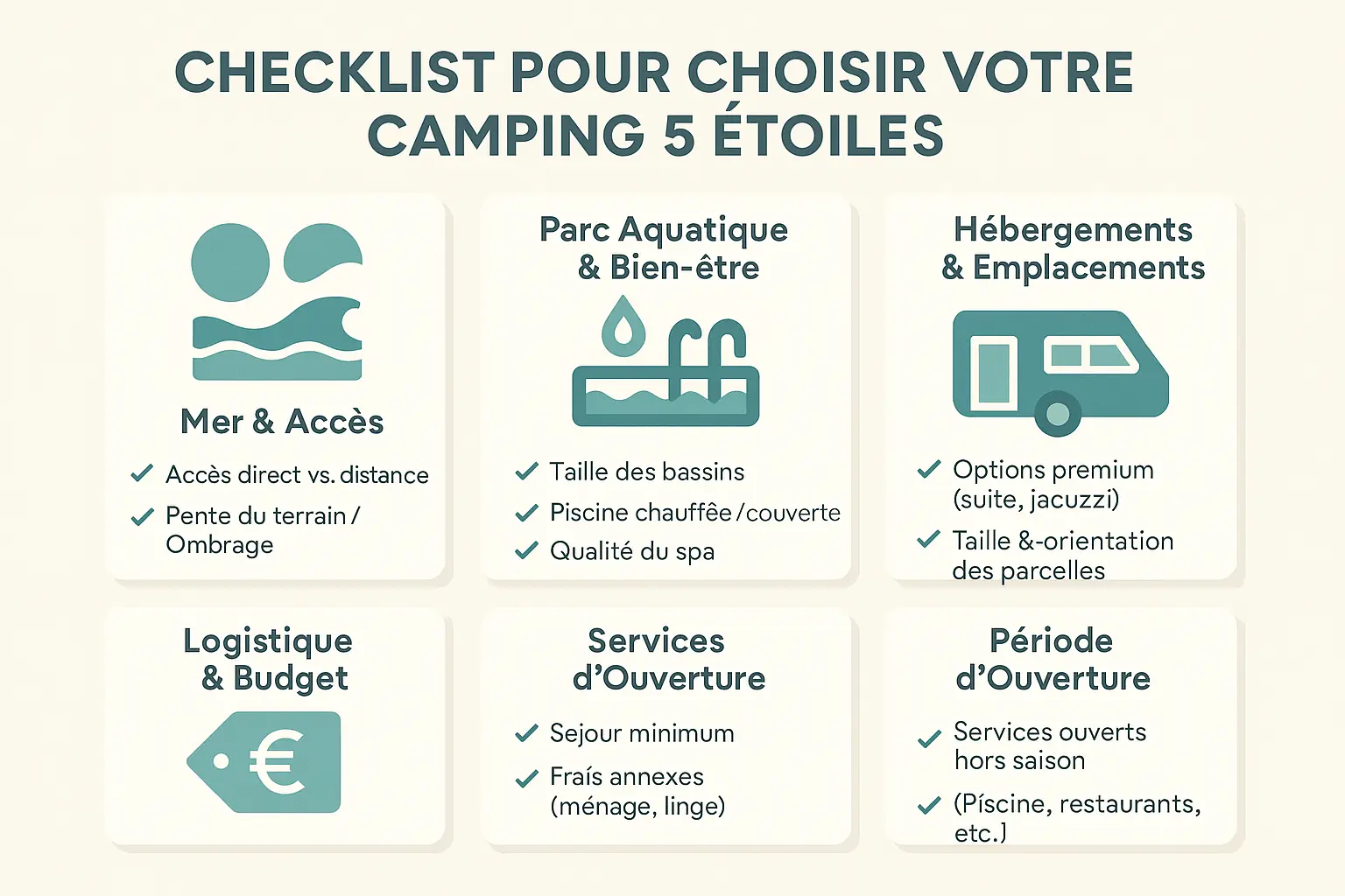 Illustration d'une checklist pour choisir un camping 5 étoiles