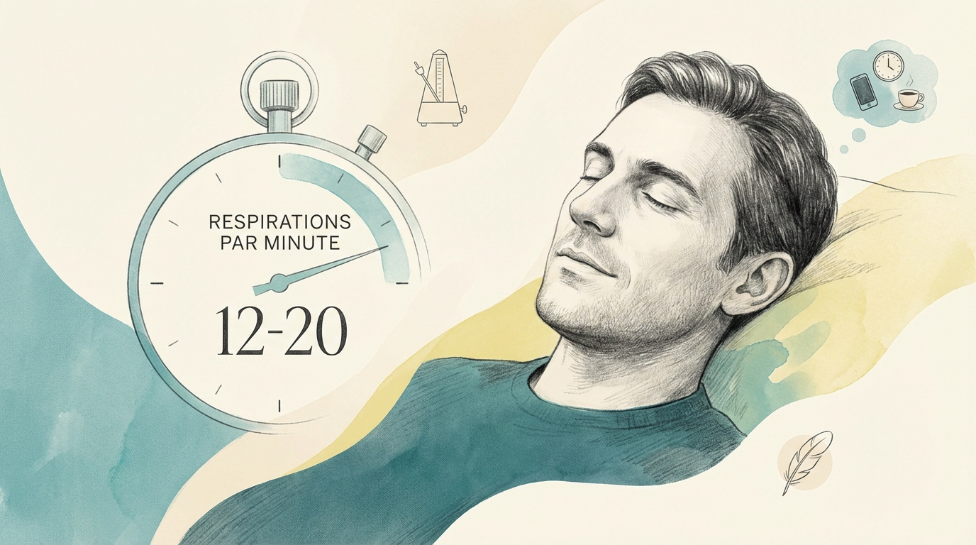 Schéma illustrant une fréquence respiratoire normale entre 12 et 20 cycles par minute chez l'adulte