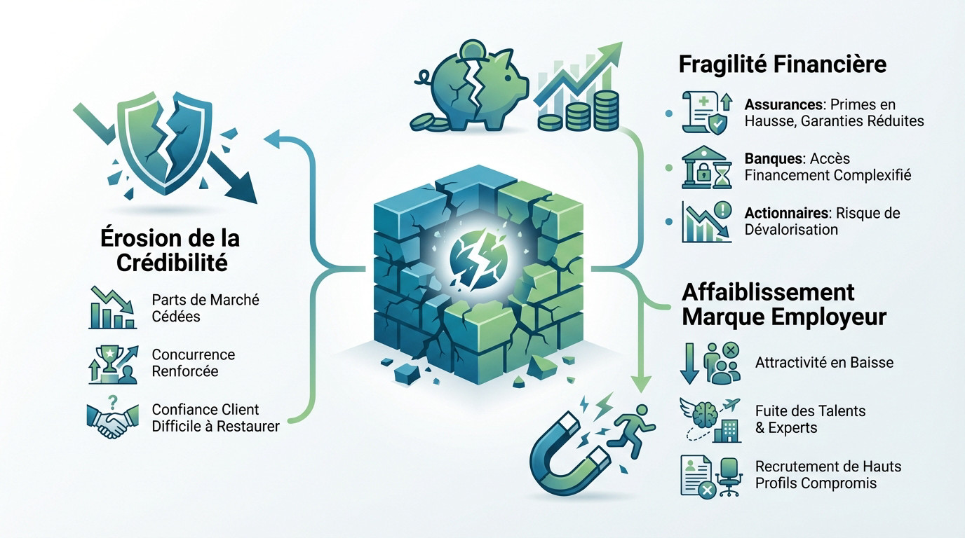Graphique illustrant la chute de confiance des parties prenantes suite à la perte de certification MASE