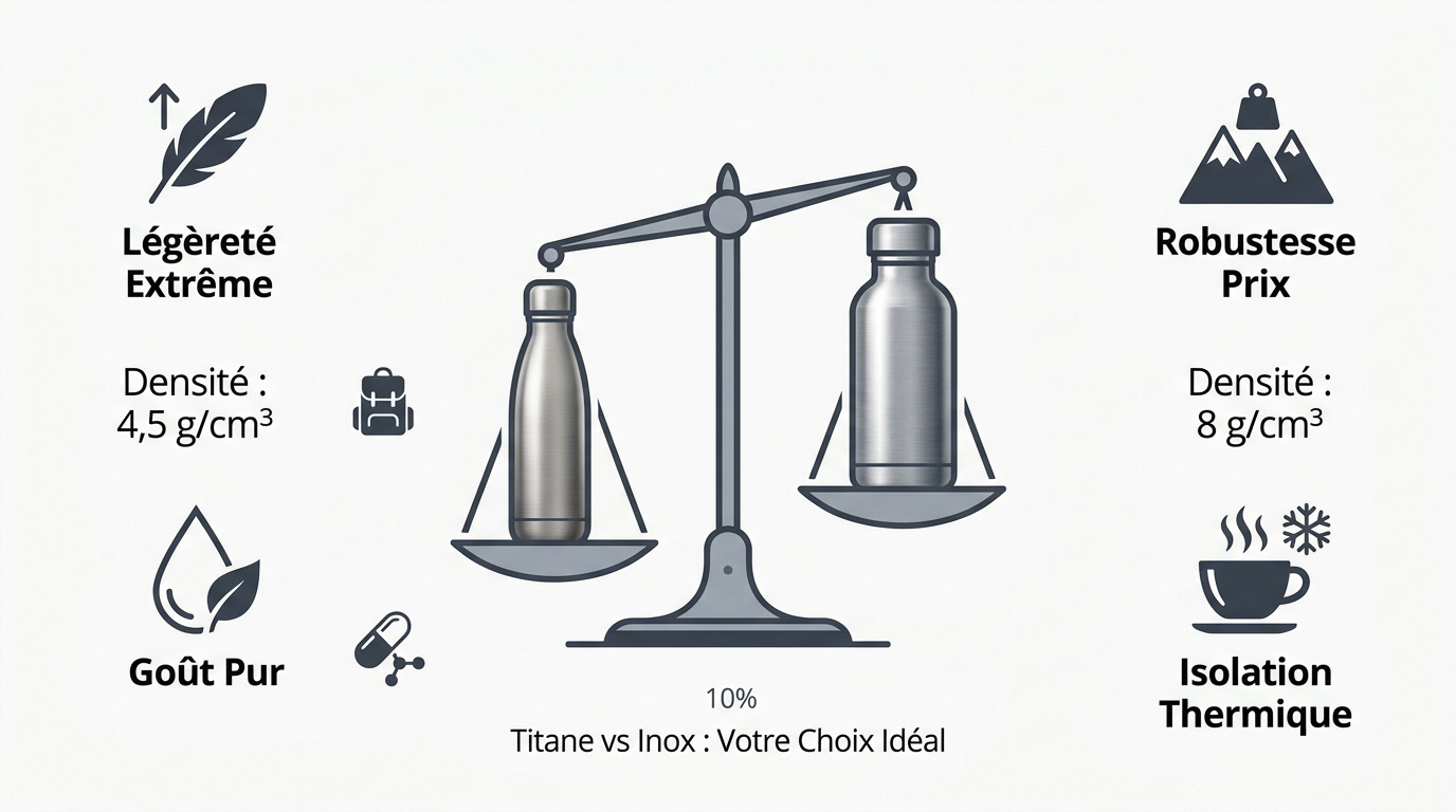 Comparaison entre une gourde en titane et une gourde en acier inoxydable pour le bivouac