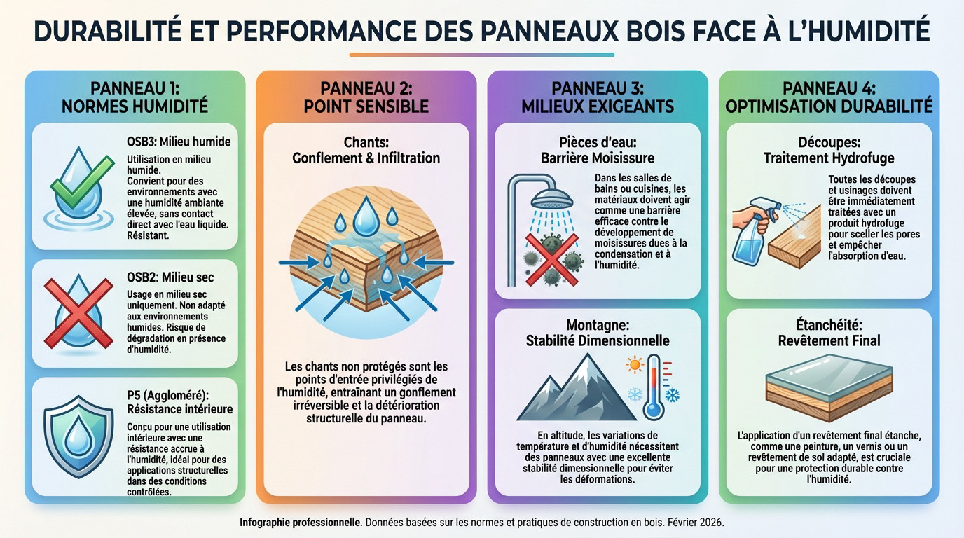 Comparaison résistance humidité panneau OSB3 et aggloméré P5 pour plancher
