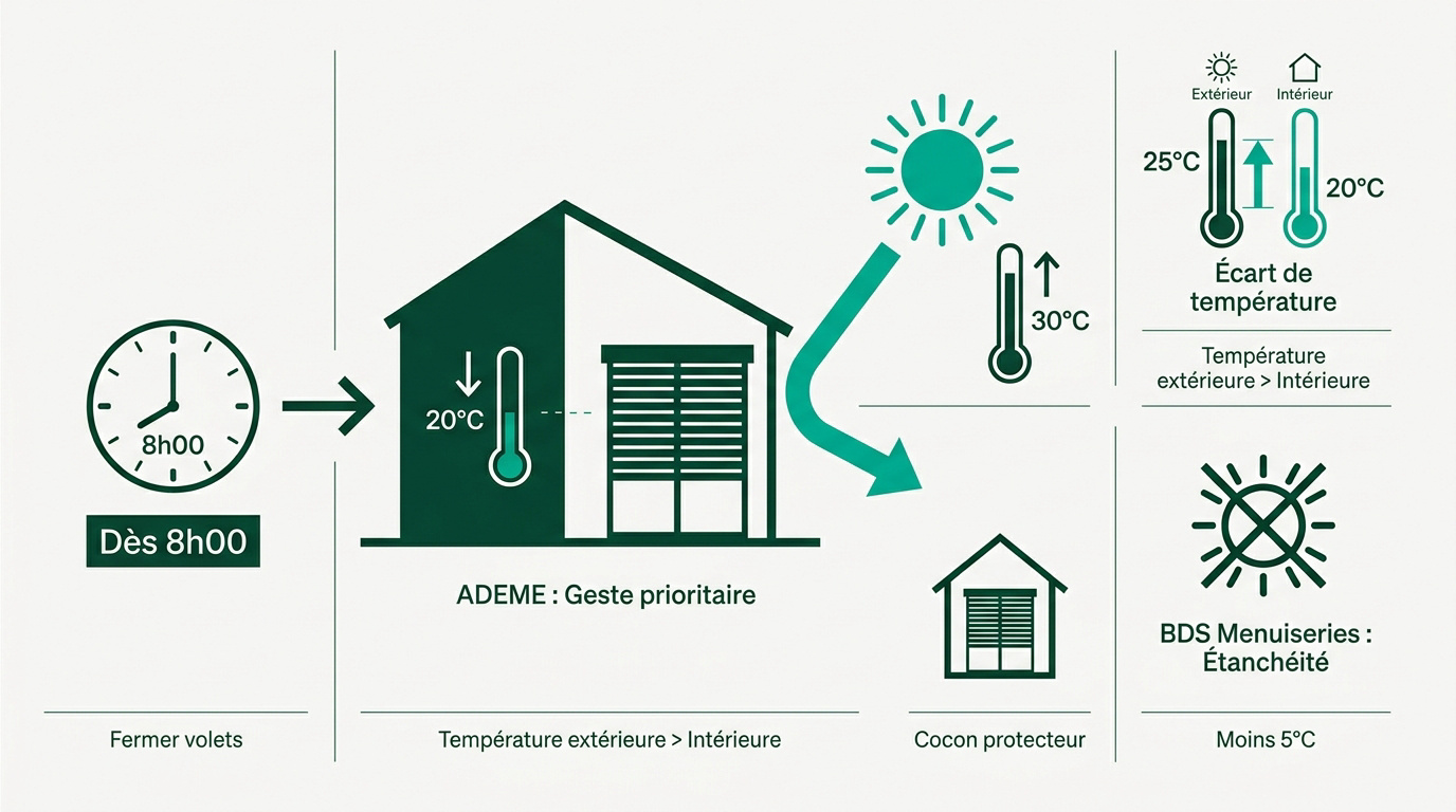 Fermeture des volets roulants pour protéger la maison de la chaleur estivale