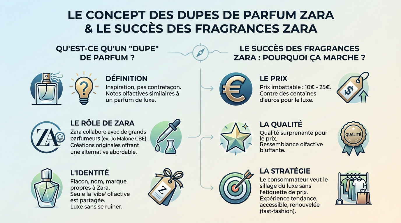 Comparaison visuelle entre un flacon de parfum de luxe et son alternative abordable chez Zara