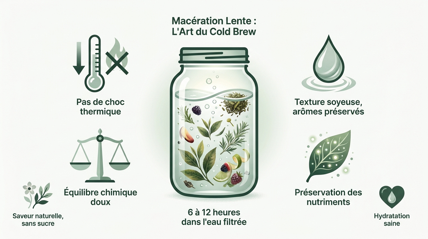 Infographie détaillant les bienfaits de l'infusion à froid cold brew pour la santé