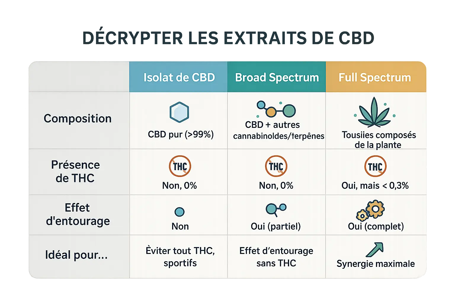 Comparatif des extraits de CBD : isolat, broad et full spectrum