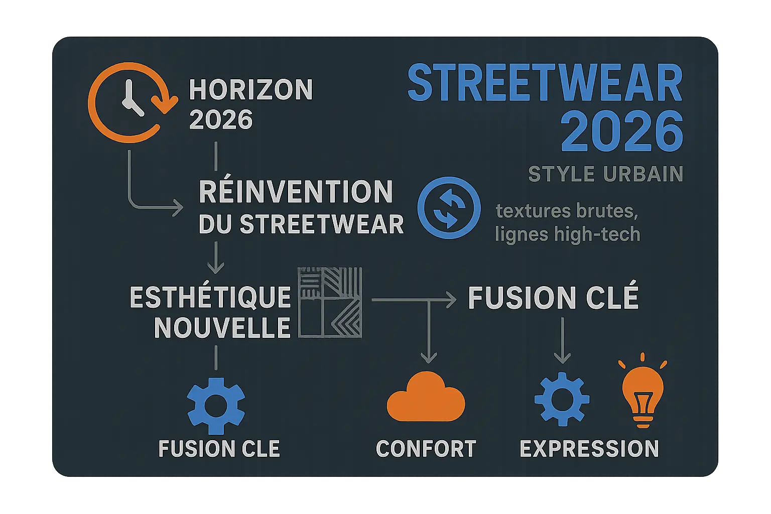 Infographie streetwear 2026 : durabilité, technologie et style urbain