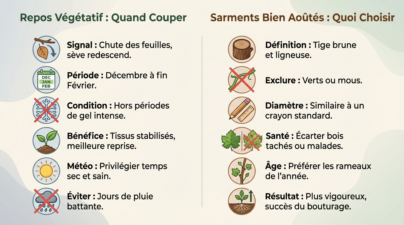 Calendrier et sélection des sarments pour la bouture de vigne
