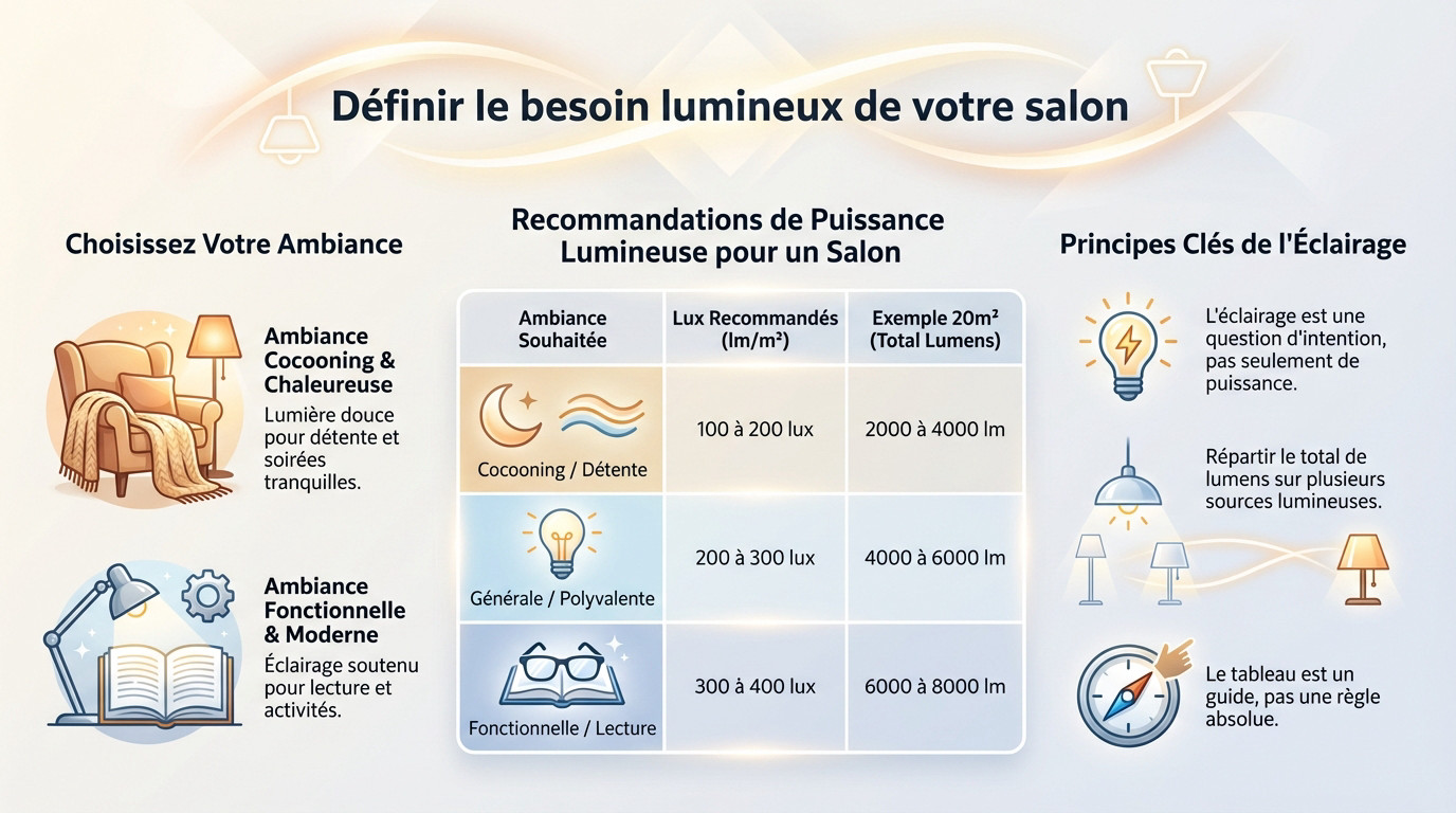 Salon confortable avec un éclairage LED bien dosé pour une ambiance chaleureuse