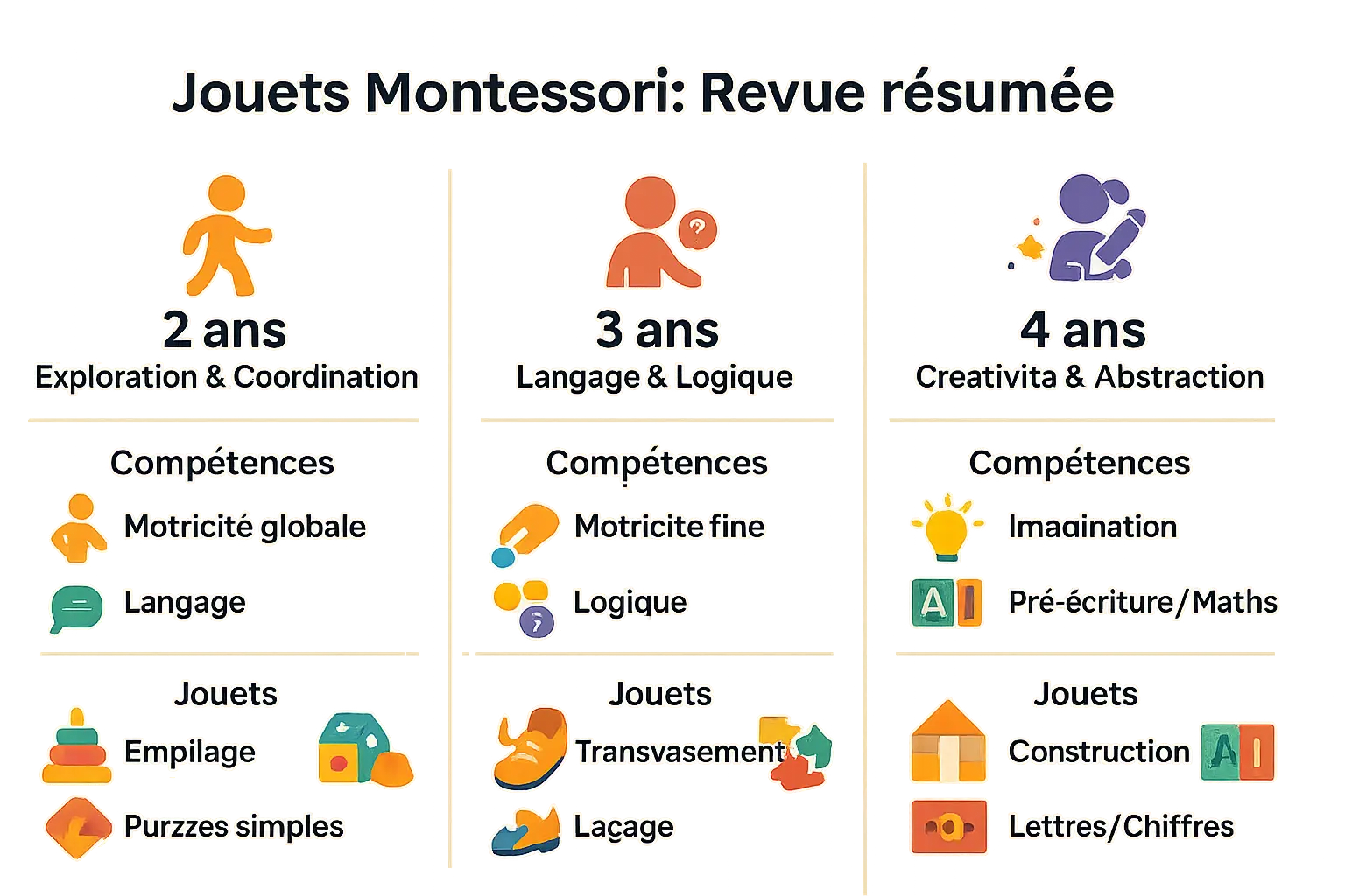 Illustration jouets Montessori par âge