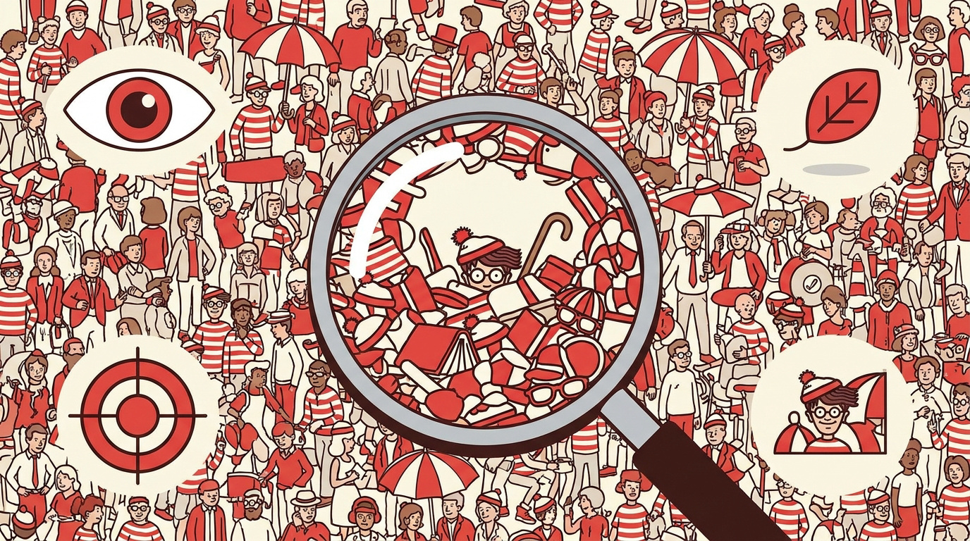 Illustration détaillée d'une scène de recherche Où est Charlie pour enfants