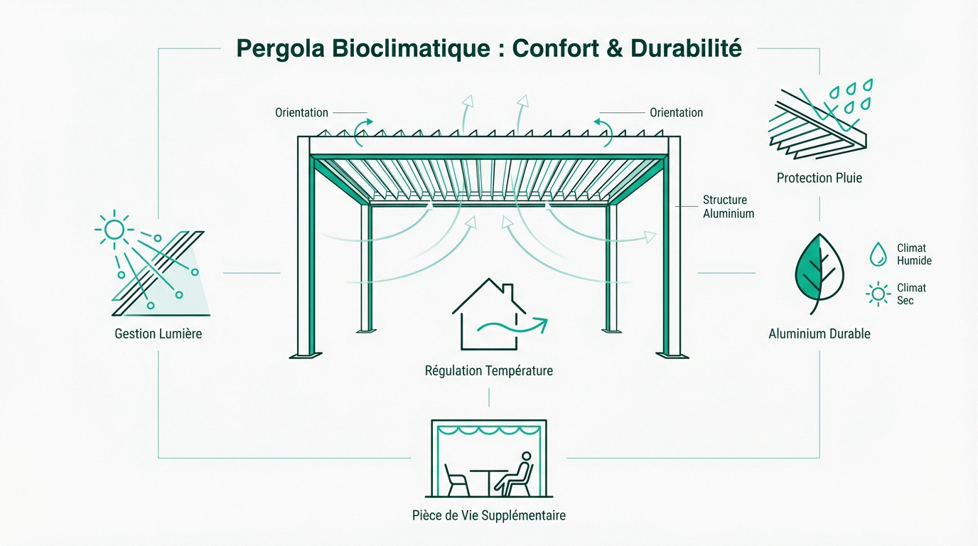 Fonctionnement thermique d'une pergola bioclimatique