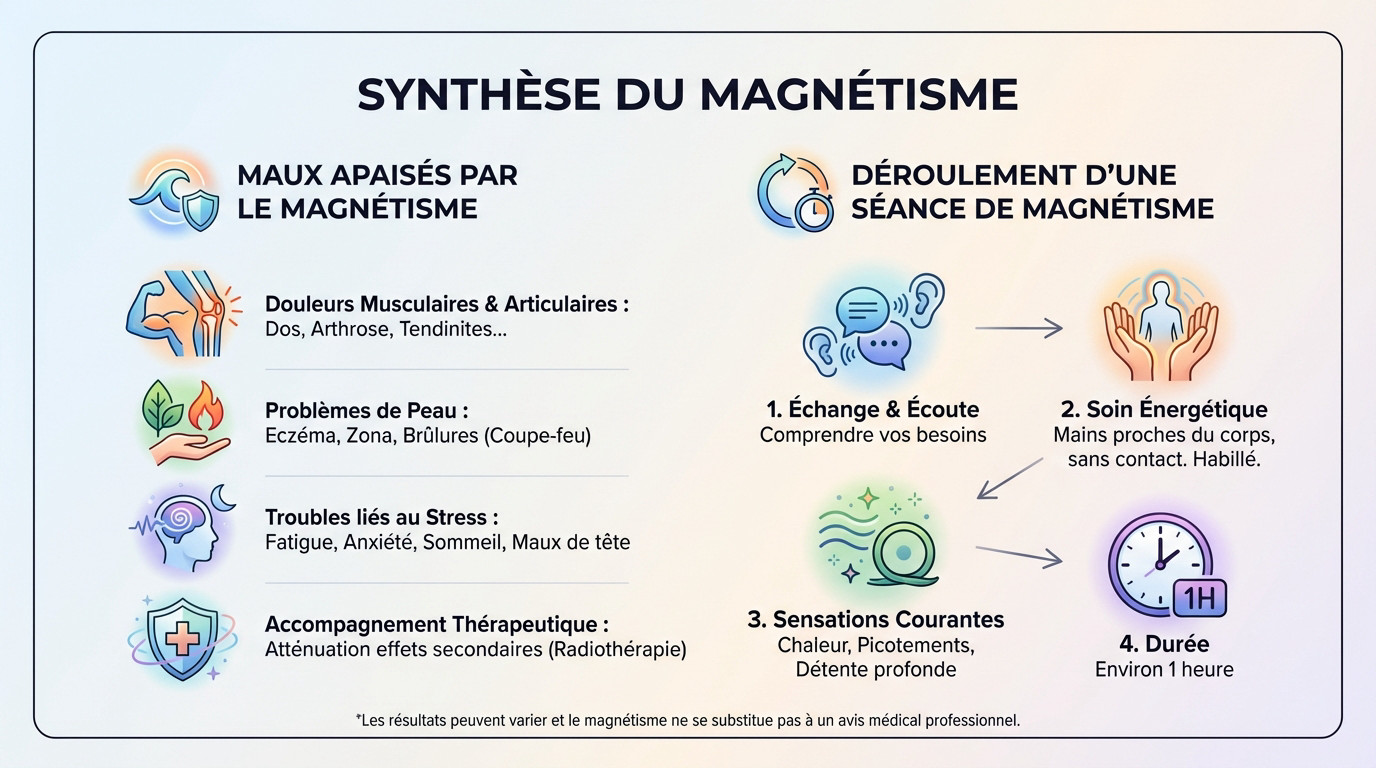 Synthèse des bienfaits du magnétisme sur les douleurs et le bien-être