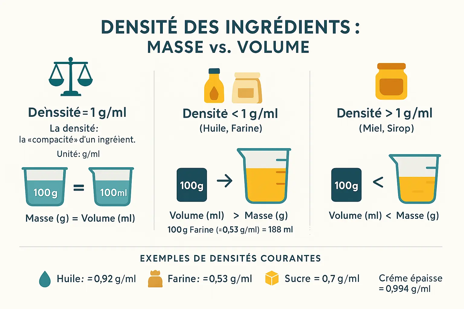 Comparaison visuelle des densités entre différents ingrédients
