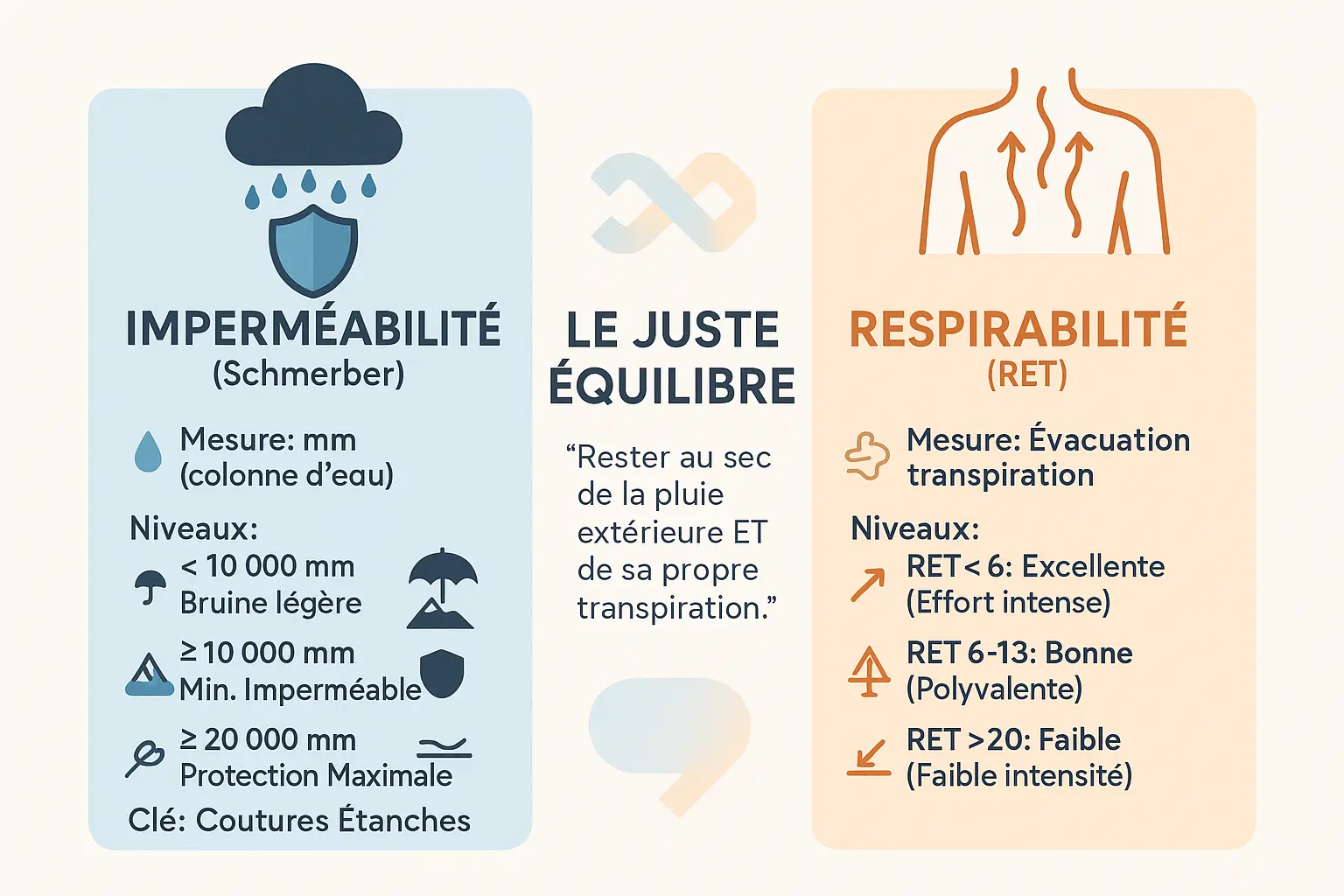 Comparaison imperméabilité vs respirabilité
