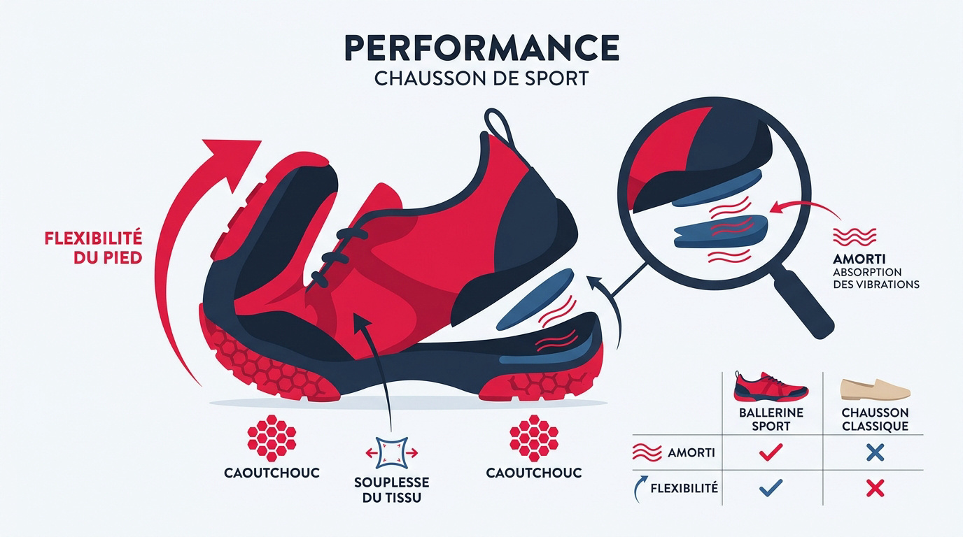Détails techniques de la semelle split-sole et de l'amorti en EVA pour chaussure de sport et danse