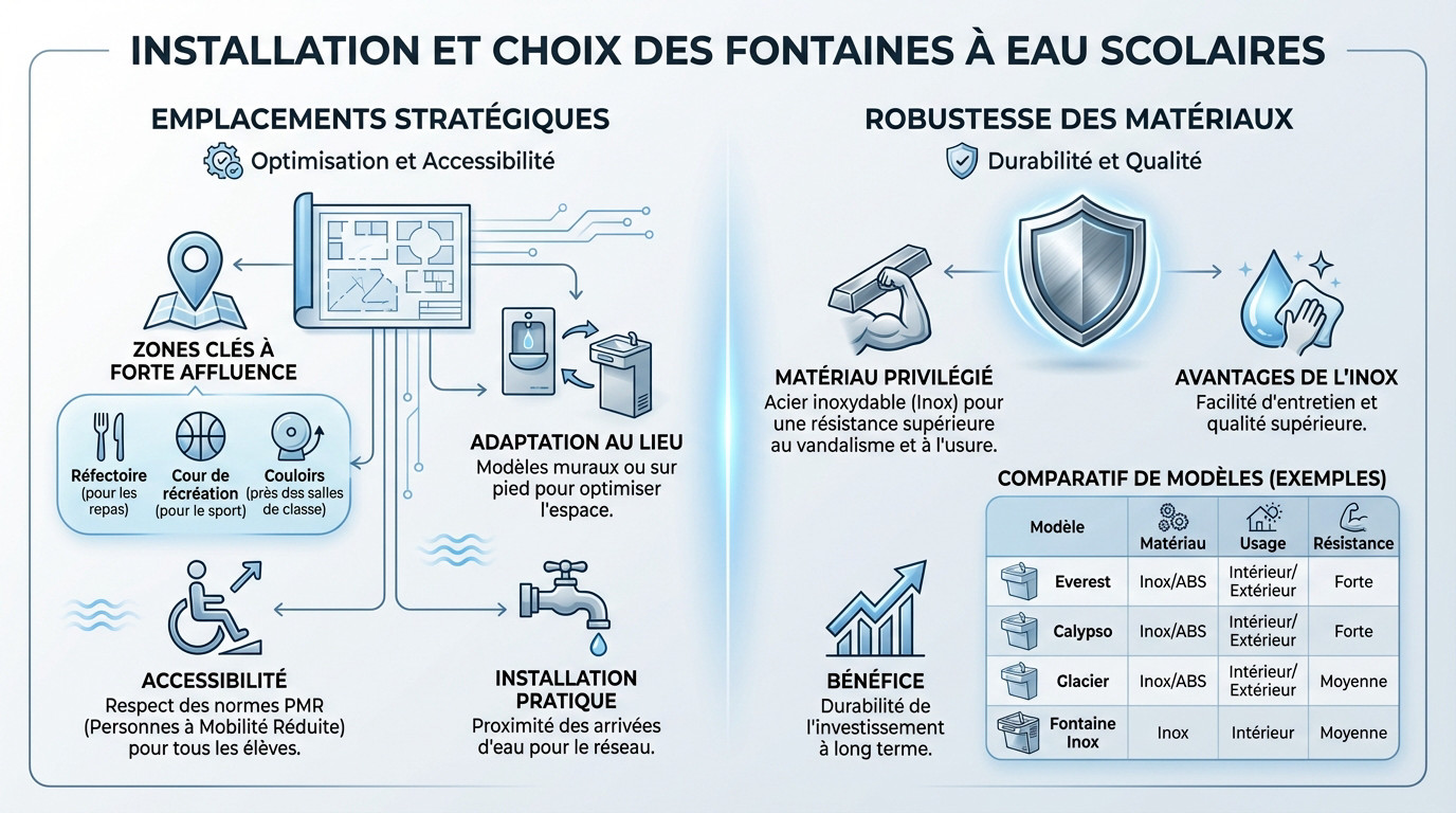 Installation strat&eacute;gique d'une fontaine &agrave; eau dans un couloir d'&eacute;cole