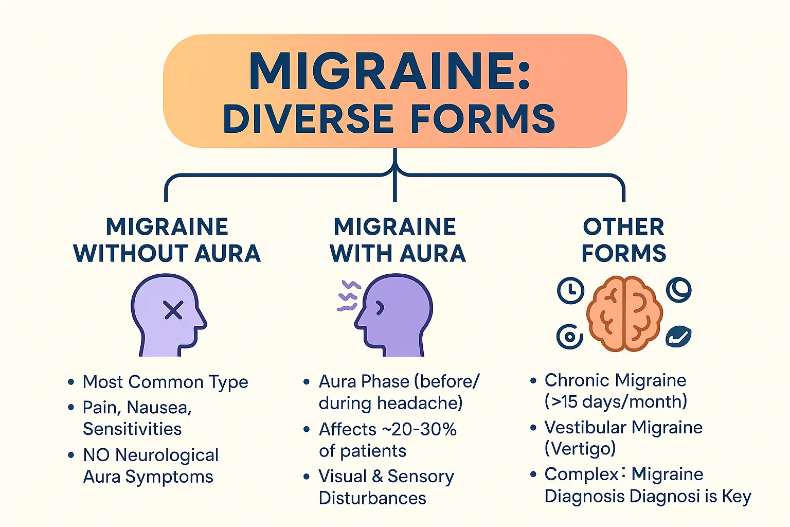 Illustration of different migraine types