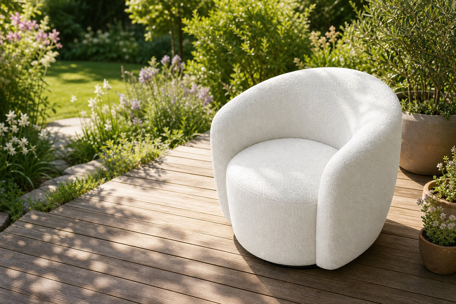 Fauteuil arrondi pivotant VEREIDE : l'esthétique tendance du blanc pur