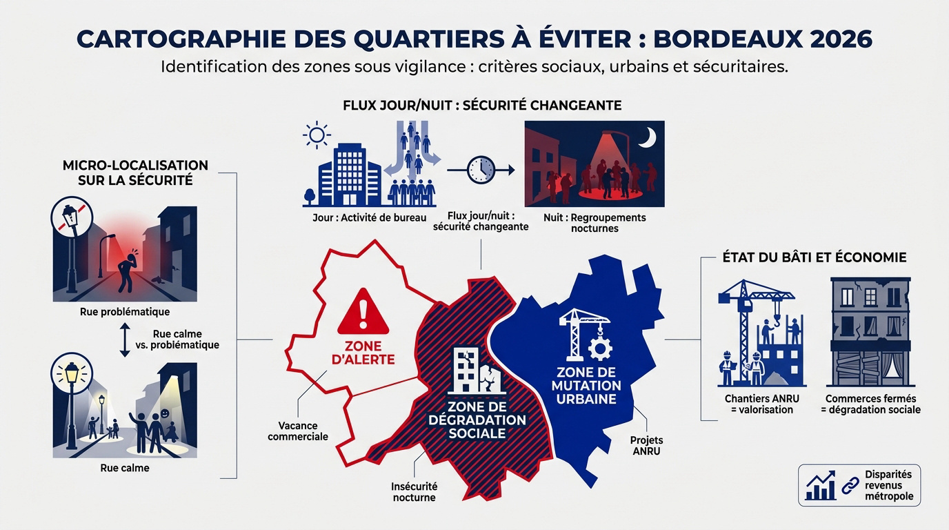 Carte des zones de vigilance immobilière à Bordeaux en 2026