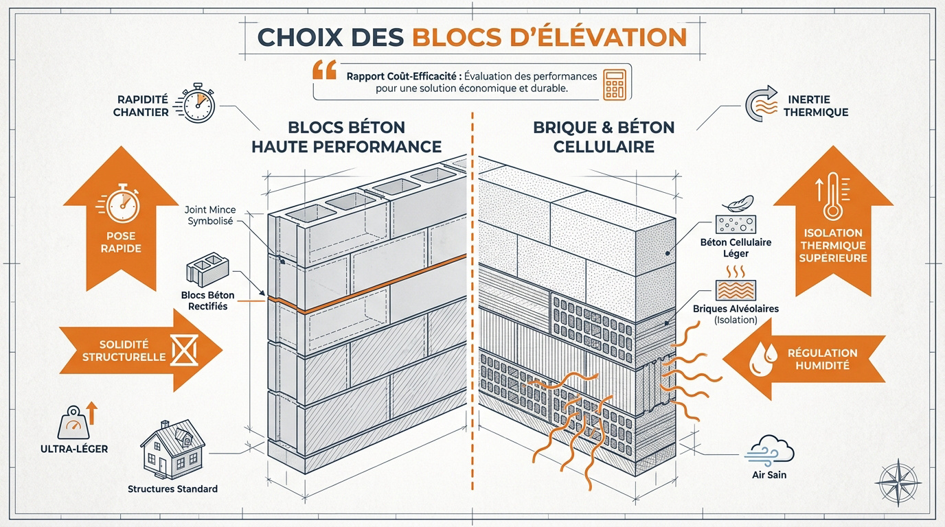 Comparatif des matériaux d'élévation parpaing brique et béton cellulaire