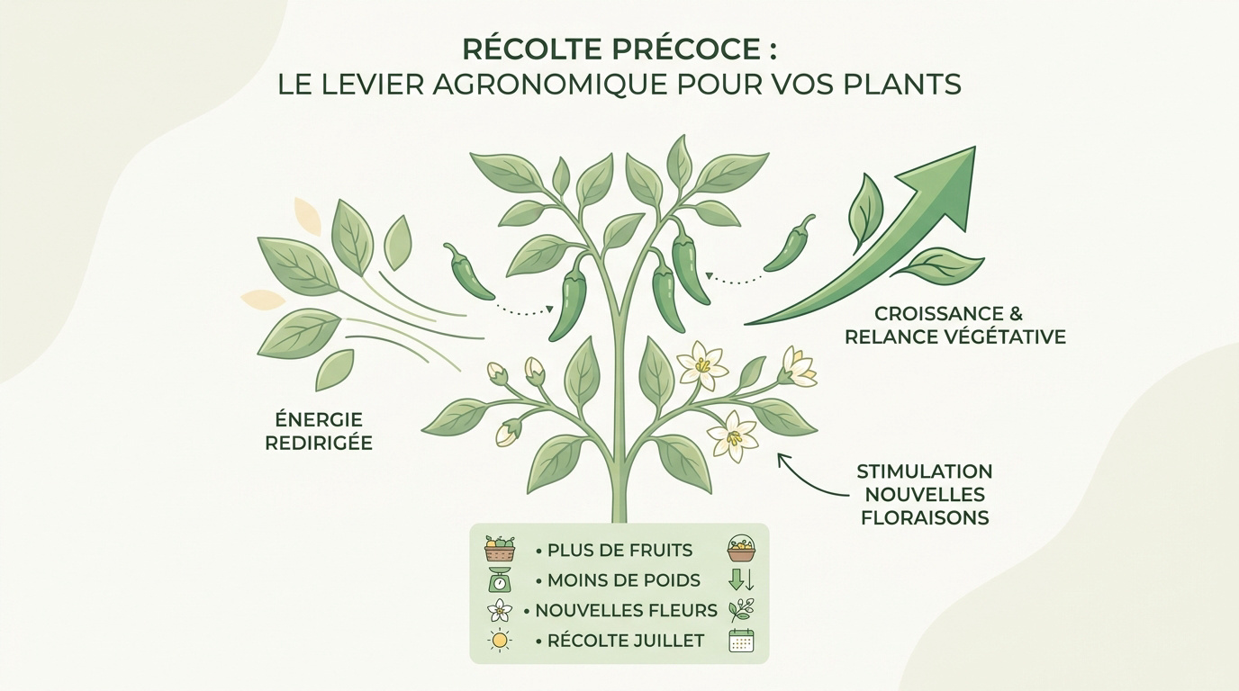 Récolte de piments verts immatures pourstimuler la croissance du plant