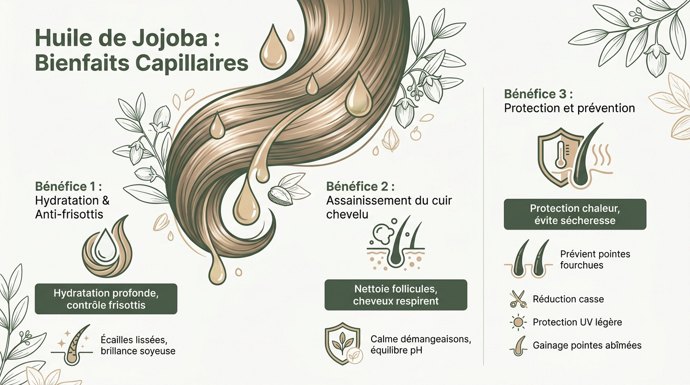 Application de l'huile de jojoba sur les longueurs et le cuir chevelu