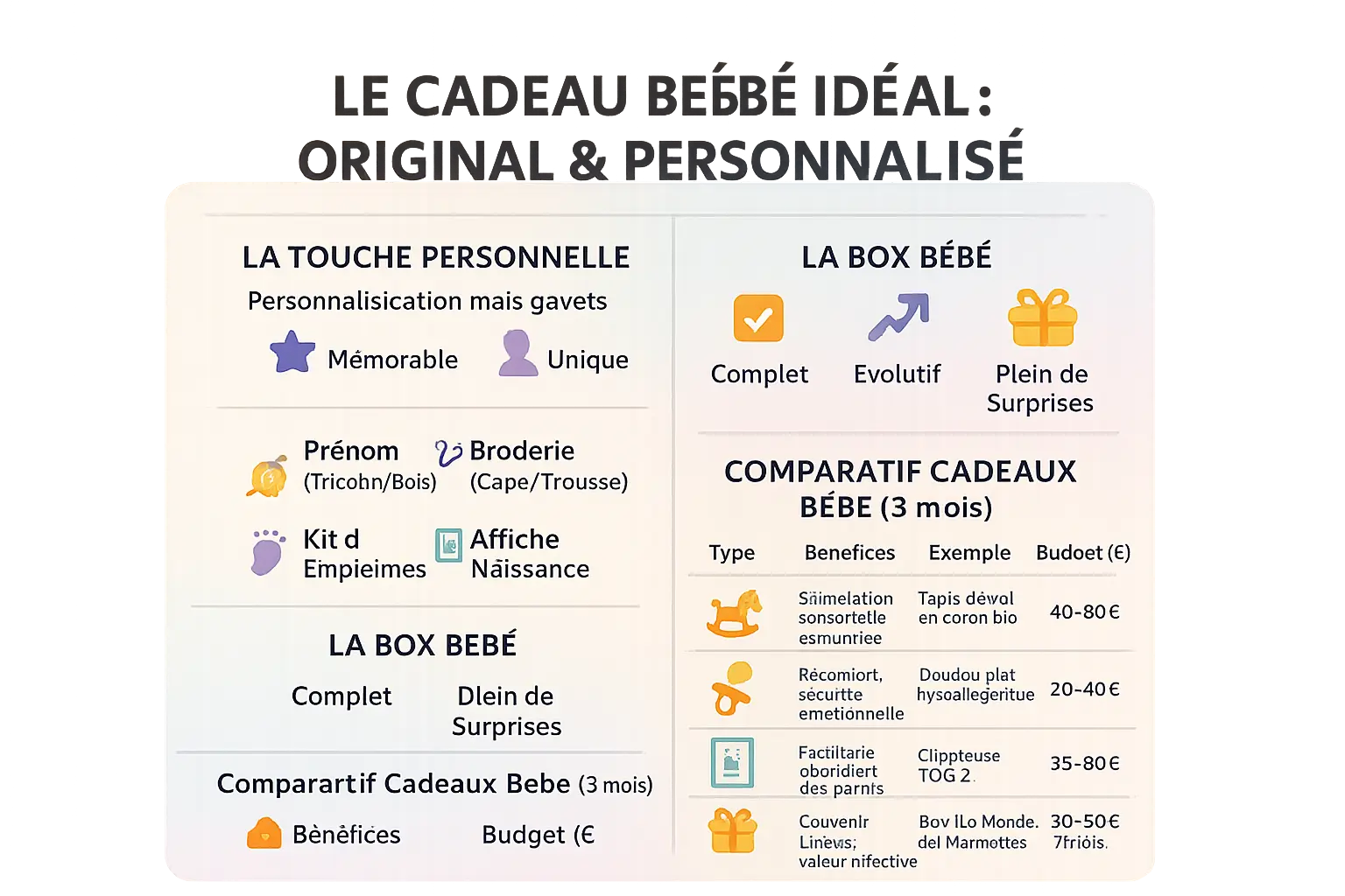 Illustration de cadeaux originaux pour bébé de 3 mois