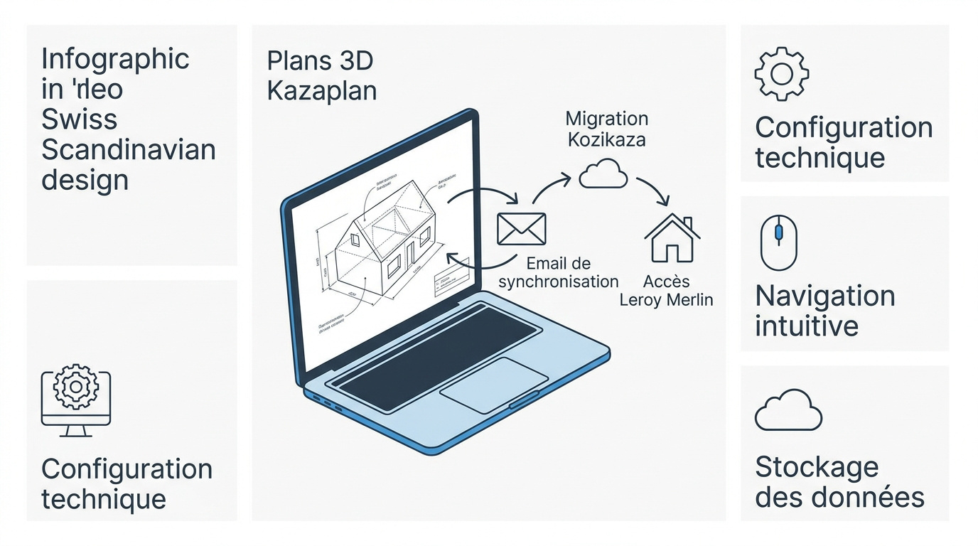 Schéma du parcours de migration des données Kozikaza vers l'interface Kazaplan Leroy Merlin