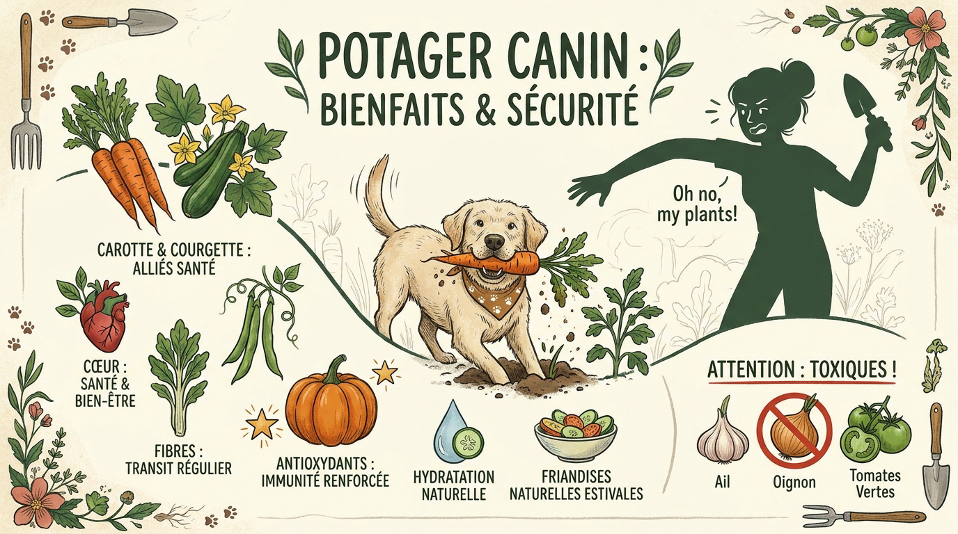 Infographie sur les légumes bénéfiques et toxiques du potager pour les chiens